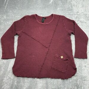 Focus Casual Life Thermal Knit Top Womens L Burgundy Waffle Pocket Shirt